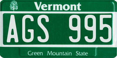 VT license plate AGS995