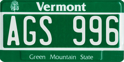 VT license plate AGS996