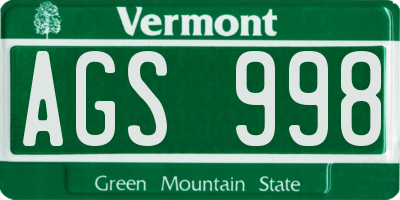 VT license plate AGS998