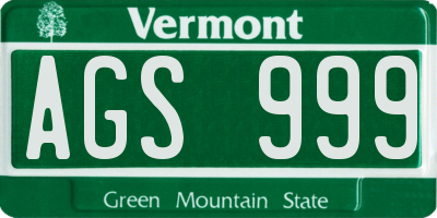 VT license plate AGS999
