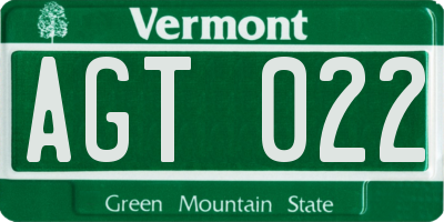 VT license plate AGT022