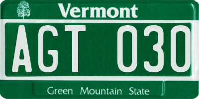 VT license plate AGT030