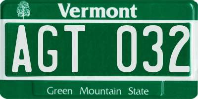 VT license plate AGT032