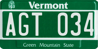 VT license plate AGT034