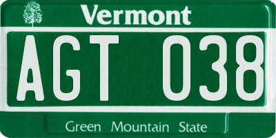 VT license plate AGT038