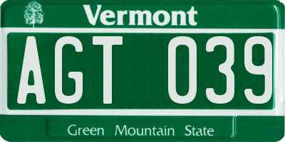 VT license plate AGT039