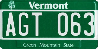 VT license plate AGT063
