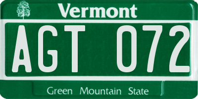 VT license plate AGT072