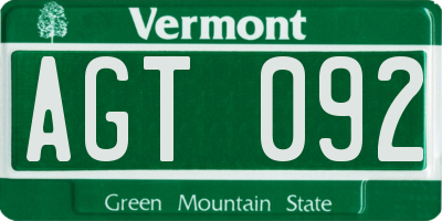 VT license plate AGT092