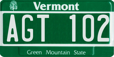 VT license plate AGT102