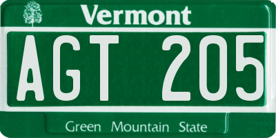 VT license plate AGT205
