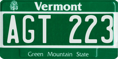 VT license plate AGT223
