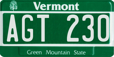 VT license plate AGT230