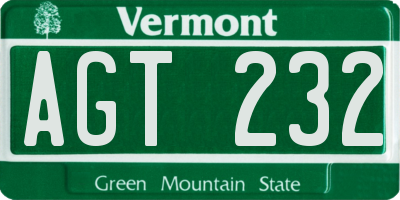 VT license plate AGT232