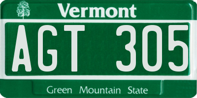 VT license plate AGT305