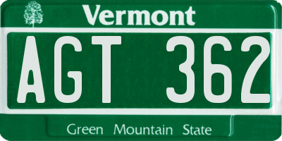 VT license plate AGT362
