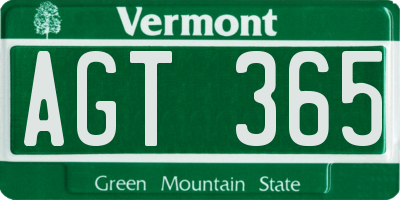 VT license plate AGT365