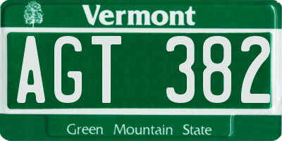VT license plate AGT382