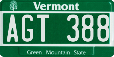 VT license plate AGT388