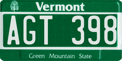 VT license plate AGT398