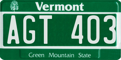 VT license plate AGT403