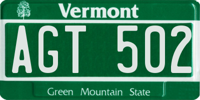 VT license plate AGT502