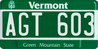 VT license plate AGT603