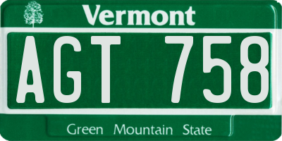 VT license plate AGT758