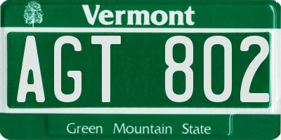 VT license plate AGT802