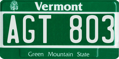 VT license plate AGT803