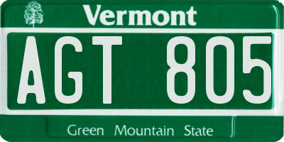 VT license plate AGT805