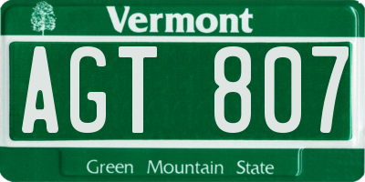 VT license plate AGT807