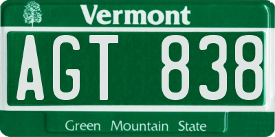 VT license plate AGT838