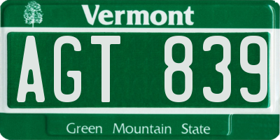 VT license plate AGT839