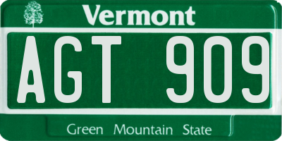 VT license plate AGT909