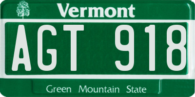 VT license plate AGT918