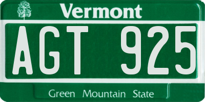 VT license plate AGT925