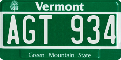 VT license plate AGT934
