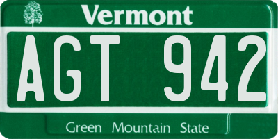 VT license plate AGT942