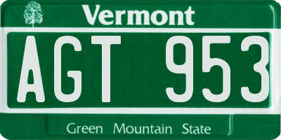 VT license plate AGT953