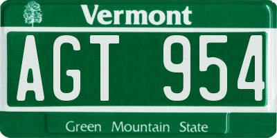 VT license plate AGT954