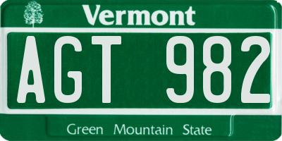 VT license plate AGT982