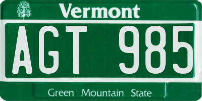 VT license plate AGT985
