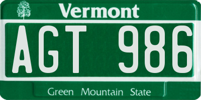 VT license plate AGT986