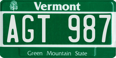 VT license plate AGT987
