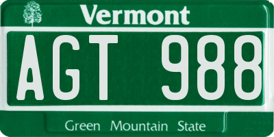 VT license plate AGT988
