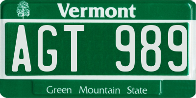 VT license plate AGT989