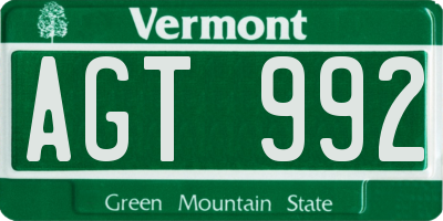 VT license plate AGT992