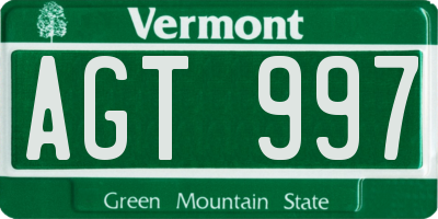 VT license plate AGT997