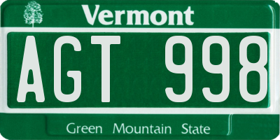 VT license plate AGT998